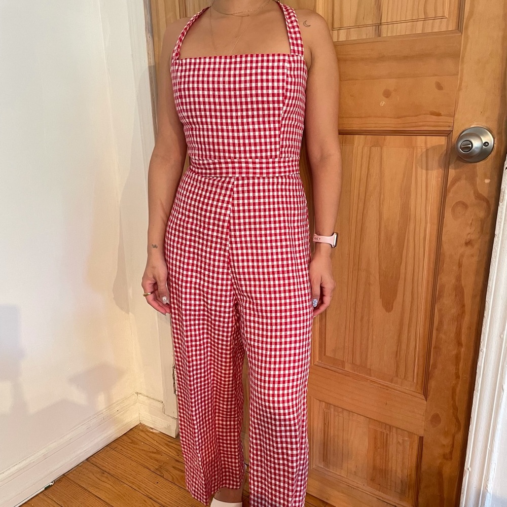 Reformation Petite Red Gingham Jumpsuit